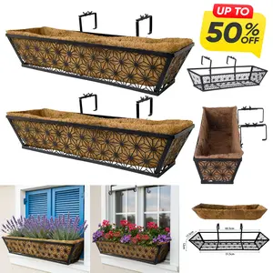 2pcs 24 Inch Window Deck Railing Planter Boxes with Adjustable Bracket Rectangular Hanging Baskets Planter with Coconut Liner for Garden Balcony and Home Decor NEW