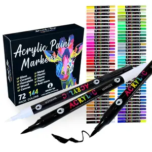 Acrylic Paint Marker Pen Set, 1 Set 144/176 Color Double Tip Quick Dry Waterproof Acrylic Paint Drawing Marker Pen, Acrylic Painting Pens, Aesthetic Pens, Crafts Art Supplies for Rock Painting, Wood, Canvas, Acrylic Markers, Brush Tip Pen