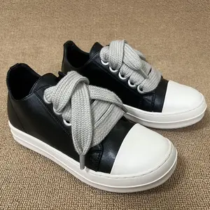 Unisex Black Low-Top Thick Lace-Up Chunky Sole Casual Sneakers