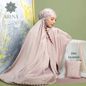 Adha Labels Islamic Prayer Mukena Two Piece Set Silk Velvet Premium Alluna Style 1 with Laser Cutting Edge FREE TASBIH