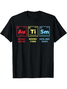 Autism Awareness T-Shirt| Periodic Chart Pattern With Au, Ti, And Symbols - Rare Design Features - Suitable For Men, Women, And Mothers - Soft Everyday Top - Neurodiversity Clothing - Machine Washable Casual T-Shirt - Valentine'S Day, Easter