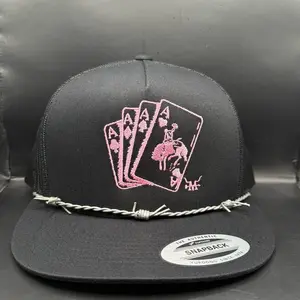 Pink Gambler SnapBack Hat with Pink Ace of Spades Design and Rope Detailing