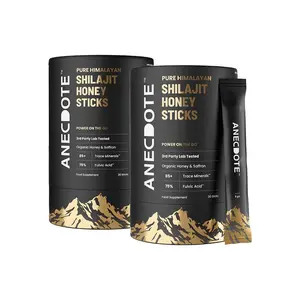 Anecdote Pure Himalayan Shilajit Honey Sticks with Organic Honey & Saffron | Boosts Stamina | Supports Immunity | 75% Fulvic Acid & 85+ Trace Minerals | No Added Sugar | Pack of 2