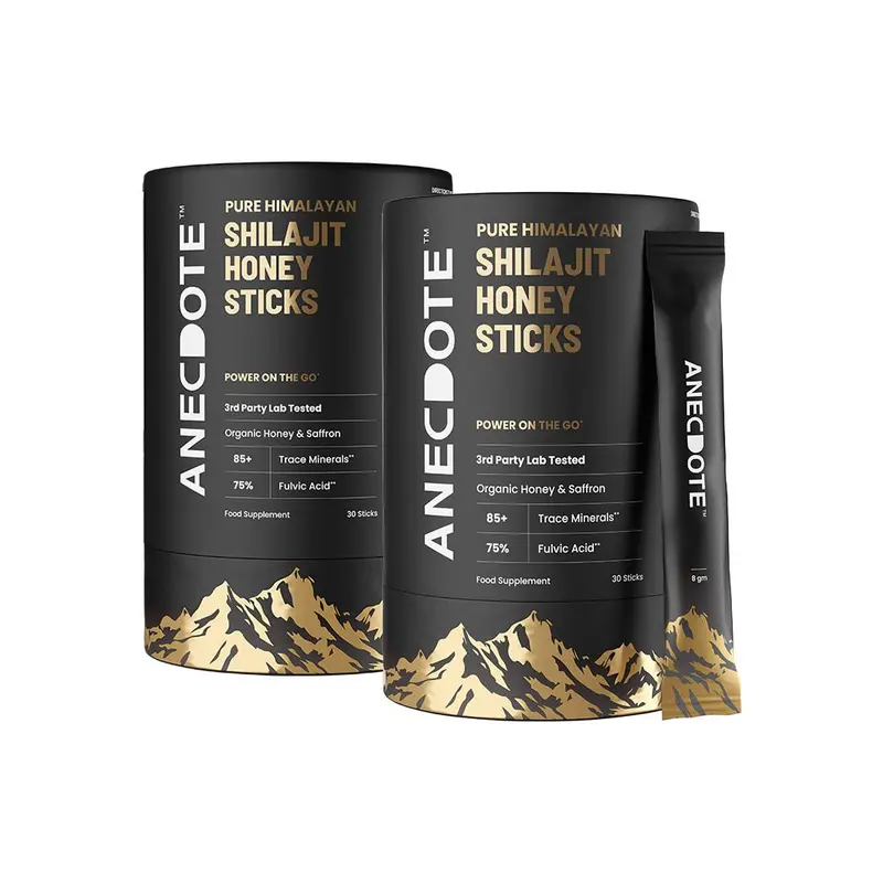 Anecdote Pure Himalayan Shilajit Honey Sticks with Organic Honey & Saffron | Boosts Stamina | Supports Immunity | 75% Fulvic Acid & 85+ Trace Minerals | No Added Sugar | Pack of 2