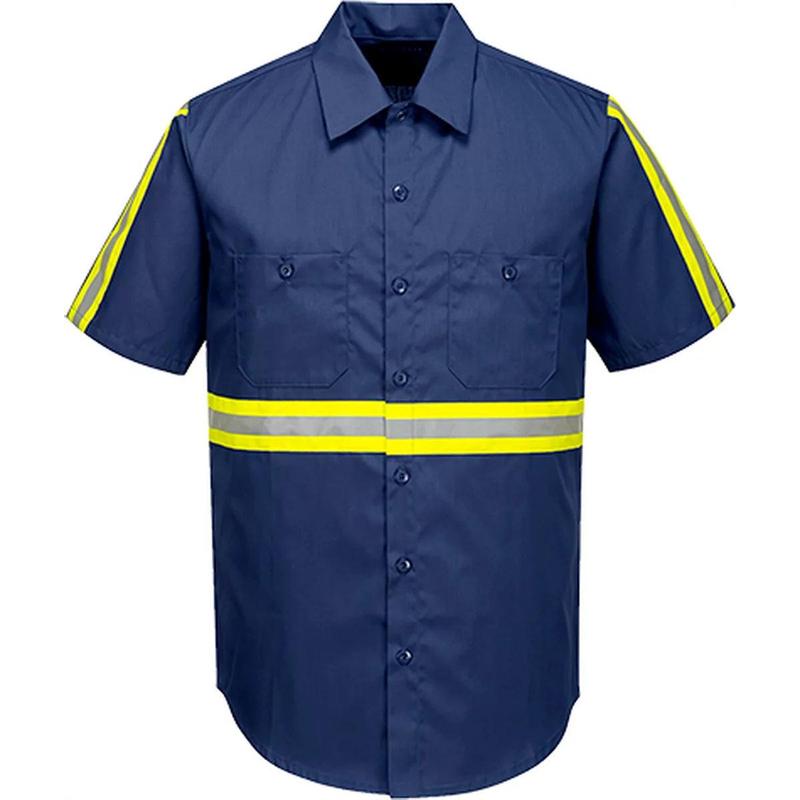 F124 Mens Reflective Iona Xtra Short Sleeve Work Shirt Navy, 4X-Large