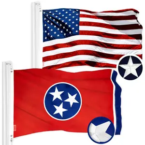 G128 Combo Pack: American USA Flag 2x3 Ft & Tennessee TN State Flag 2x3 Ft | Both ToughWeave Series Embroidered Polyester, Embroidered Design, Indoor/Outdoor, Brass Grommets