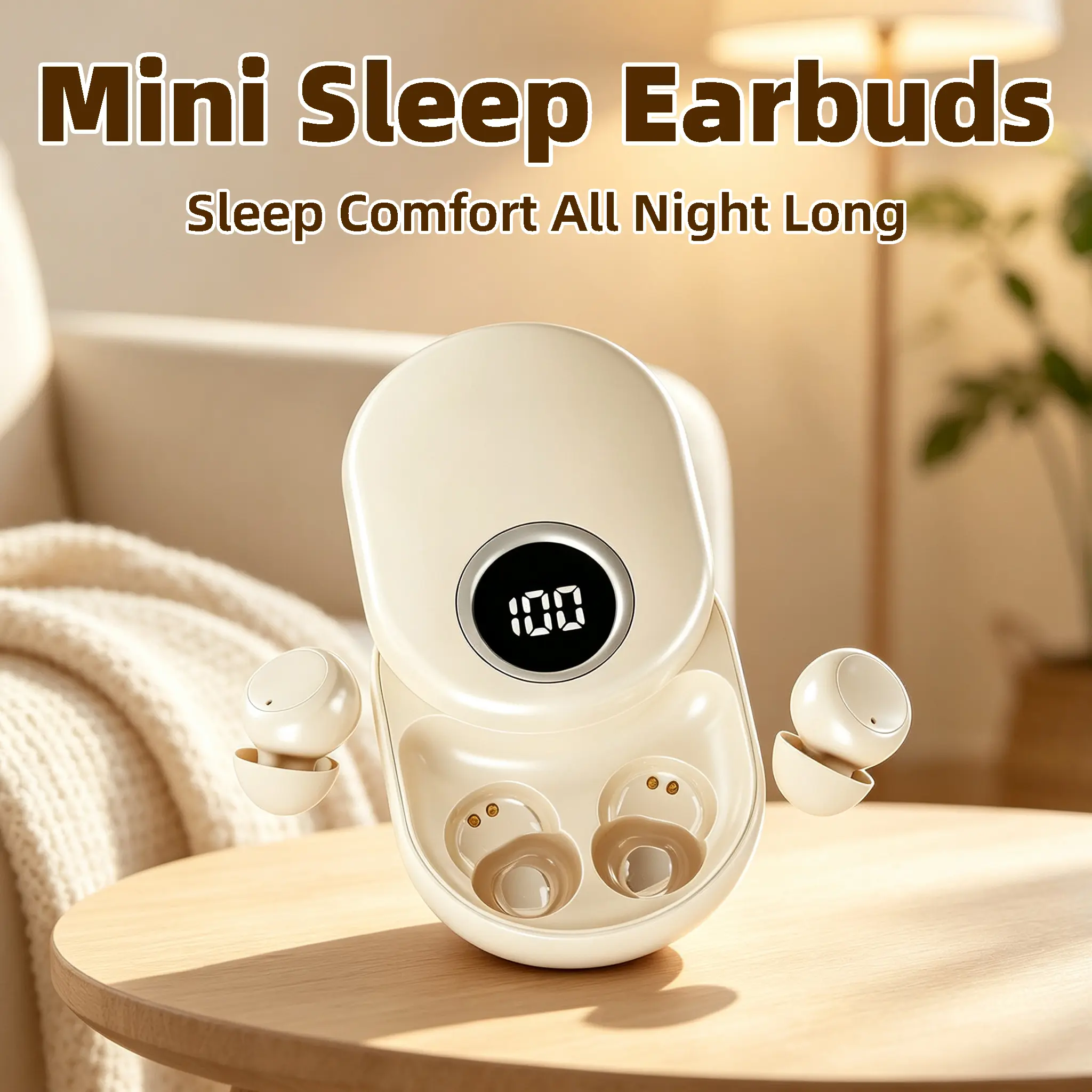 Ultra-Mini Invisible Sleep Earbuds with Streamlined Ergonomic Shape, Pain-Free All-Night Wearing, Comfortable Side Sleep Support, Delicate Transparent Balanced Sound, Digital Display Charging Case, Ideal for Travel & Office Rest