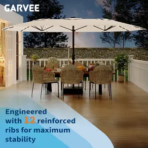 【GARVEE】Solar LED Lights Umbrella 15' Large Patio Umbrella, with 36 LED Lights & Crank for Patio Garden Pool Lawn Backyard,Outdoor Double-Sided Rectangle Umbrella  Base Included