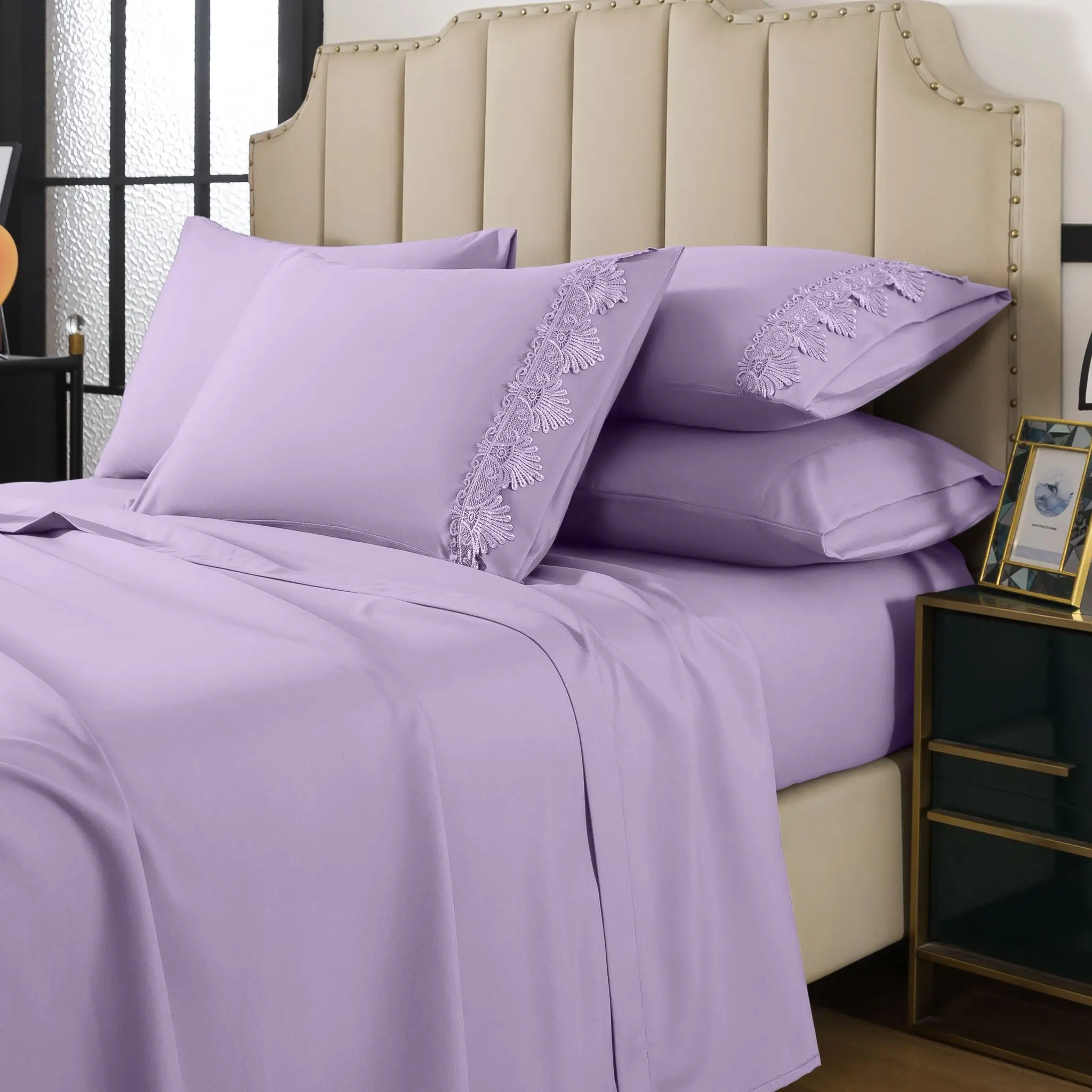 Lilac 6 Piece Bedsheet Set