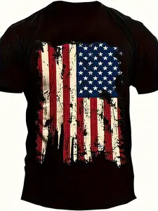 Men'S Vintage Distressed American Flag T-Shirt |   Soft Breathable Relaxed Fit Crew Neck Short Sleeve, Red USA Flag Print, Casual Patriotic Tee for 4th of July, Memorial Day, Veterans Day - Ideal Gift for Veterans, Family & Friends, All-Season