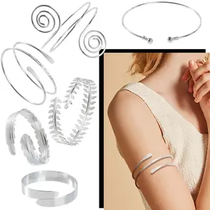 Set of 6 Adjustable Upper Arm Cuffs/Bangles for Women