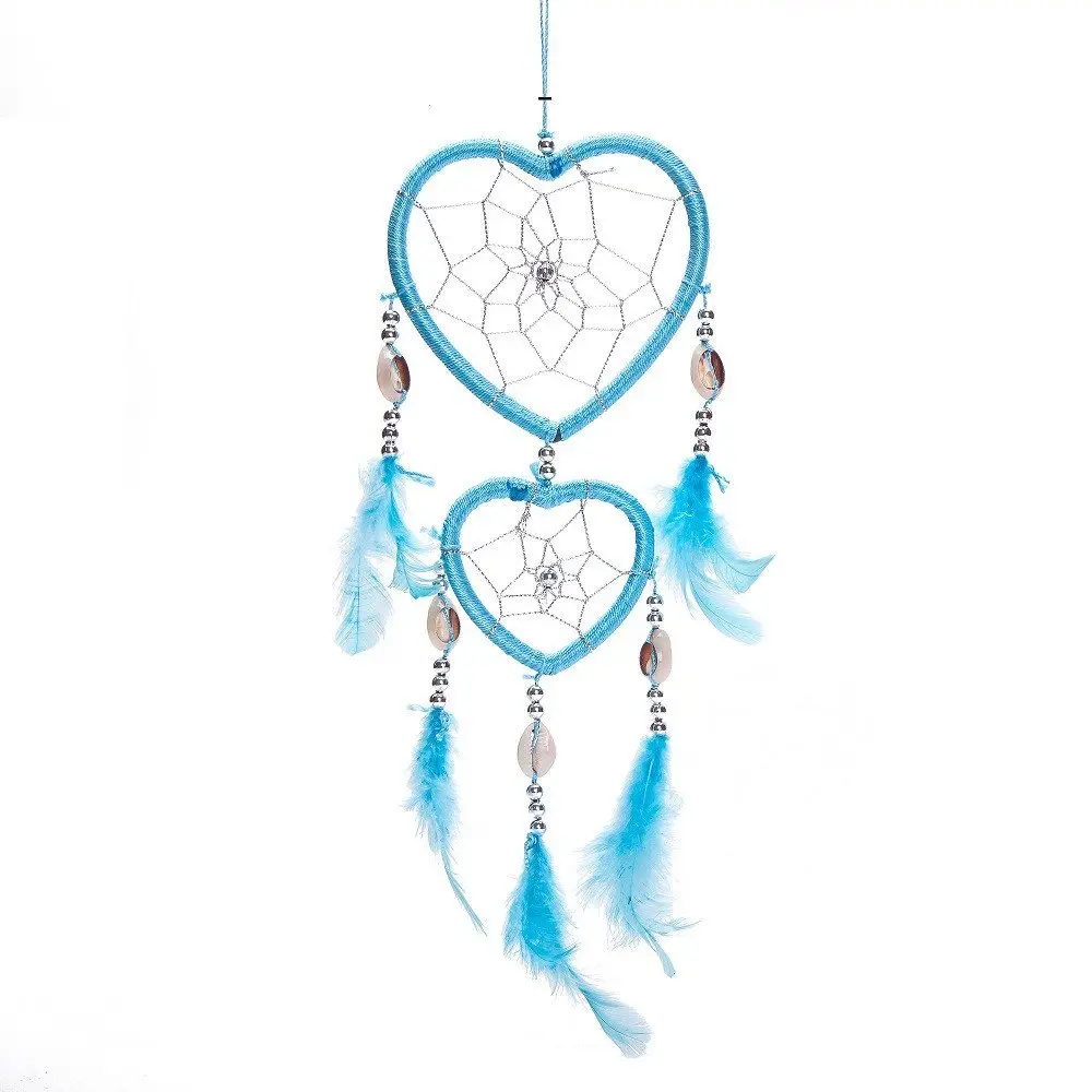 Thy Home 17-in Traditional 2-Heart Fabric Feathered Dream Catcher, Hangable Home Decoration Wall Ornament, Ideal Gift for Car Hanging or Wall Decor, Wall Decoration