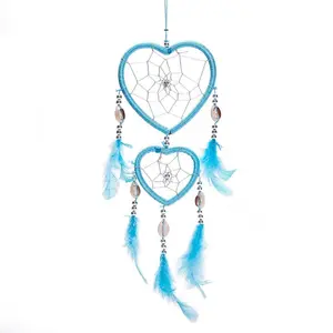 17" Traditional Dream Catcher with Feathers Wall or Car Hanging Ornament Heart Shaped