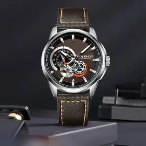Slim Two-Tone Silver & Gold Automatic Skeleton Watch for Men, Gloss Radial Sunburst Silver Dial Left Hollow Mechanical Movement Right 3D Relief Golden Pi Xiu Wealth Coin Disc Single Crystal