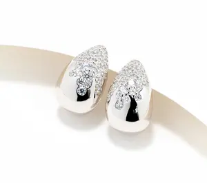 Diamonique x Jennifer Miller Pear Drop Huggie Hoops, Sterling Silver