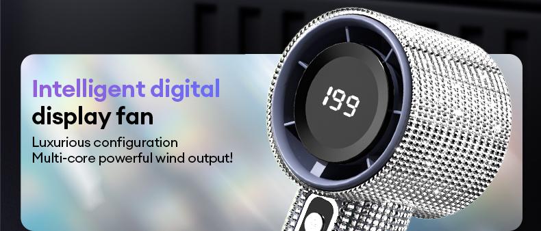 PAXA M15 Full Diamond Luxury Craftsmanship Portable Handheld Fan, 3 Gear Wind, Rechargeable Long Battery Life Hand Fan With Digital Display For Outdoor Activities, Travel, Office, Wonmen's gift