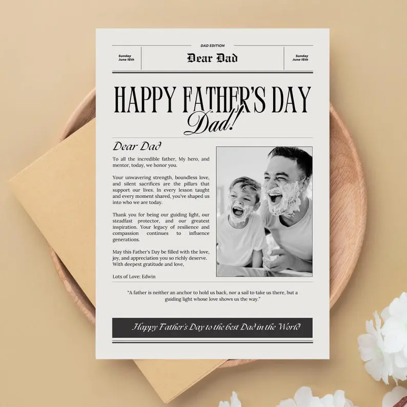 Personalized Father's Day Newspaper Printable, Custom Gift for Dad from Daughter or Son, First Father’s Day Memory Keepsake, Unique Printable Gift for Dad