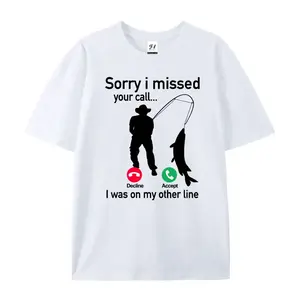 Fishing Phone Call with Fishing Line - Funny Fish Fisherman Oversized Casual Men's Letter Pattern Printed T-Shirt