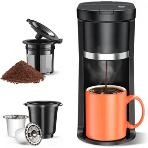 Small Single Serve Coffee Maker, Fast Brew One Cup Coffee Machine for K Cup and Grounds, 6 to 12 oz. Brew Sizes, Capsule Coffee Machine with Descaling Reminder and Viewing Tank, Black