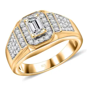Emerald Cut Halo Lab Diamond Gent's Ring in 18k Yellow Gold over Sterling Silver 1.50ctw
