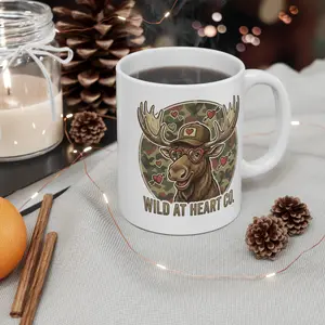 Moose Head Camo Hearts Mug | Black Ceramic Coffee Cup