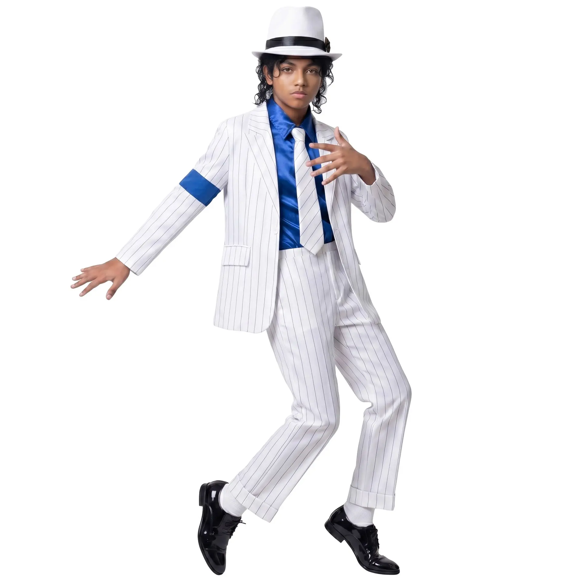 1988 Michael Jackson Cosplay Costume 5-Piece Set For Kids: Tap Dance MJ Impersonation Performance Outfit for Parties and Halloween Cosplay Costume  for Tap Dance Impersonation Performance Party Halloween Includes Hat Jacket Bow Tie Pants Shirt