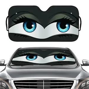 Car Sunshade Universal Digital Print Blue Eyes Pattern, Polyester Bubble Aluminum Film Material, Car Sun Protection Accessory