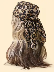 Women's Leopard Print Square Scarf, Summer Scarf, Lightweight Satin Silk Feel Shawl, 27"x27" Animal Print Hair Bandana, All Season Fashion Essentials