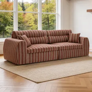3-Seat Woven Chenille Striped Compression Sofa, Straight Row Compact Couch with High-Density Sponge, No Assembly Required Space Saving Sofa for Living Room Apartment Office
