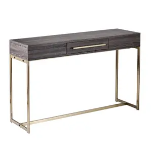 360 Stand 48 in. Rectangular Modern Wood & Metal Sled Console Table with Storage, Gray & Gold (Model 402406)