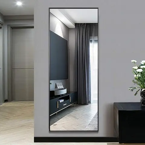 Modern Full Body Vanity Mirror - Rust-Proof Aluminum Alloy Thin-Frame, Arched/Right Angle, Rounded Corners, Multi-Size (76x21in/64x21in/59x16in) Gold Option, Sturdy Hook-Back Hang for Home Interior, Living Room Decor