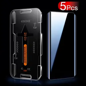 5 Pack Tempered Glass Screen Protector for Samsung Galaxy Oneplus Honor Redmi Smartphone Curved Screens, Auto-Positioning Edges, Easy Installation