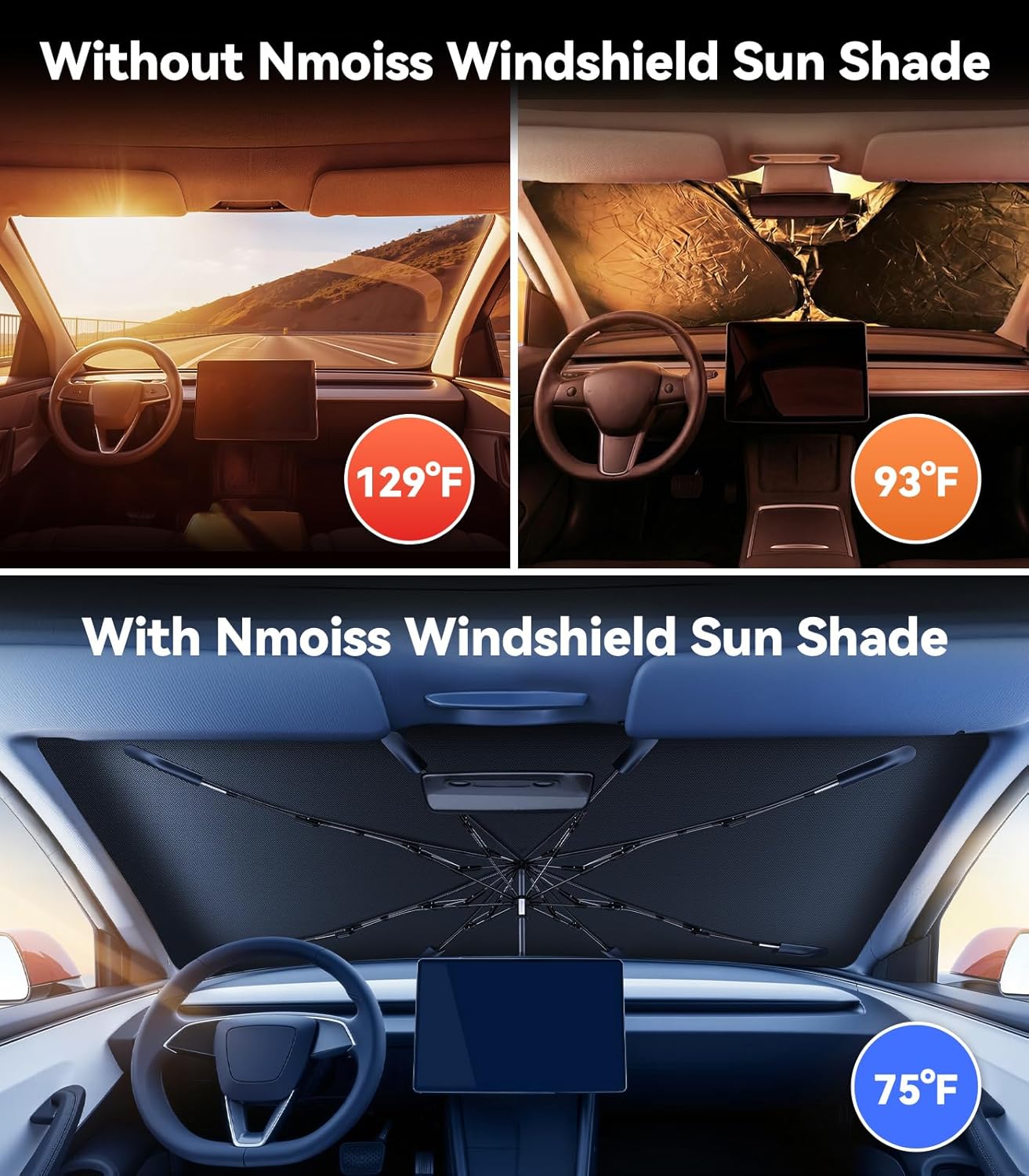 （55" x 31"）Windshield Sun Shade Umbrella for Honda Civic - [Vinyl Coating Heat Shield] Protect Car from Sun Rays & Heat Damage Keep Cool and Protect Interior, Spring Structure Edge