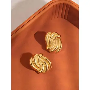 Ashton 18K Gold Non-Tarnish Wavy Rectangular Studs