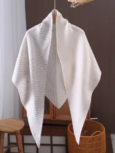 Women's 100% Pure Wool Striped Colorblock Scarf Knitted Triangle Shawl, Fall Winter Outerwear Wrap, Shoulder Cover