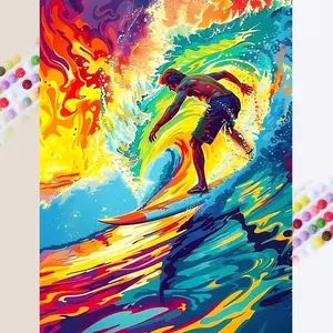 1 set of DIY diamond painting kit, 5D diamond art kit, DIY decoration surfing, colorful waves, vibrant mosaic, diamond art, DIY art home decoration.