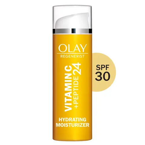 Olay Vitamin C Brightening Facial Moisturizer with SPF 30 - Firming, Radiant Skin Support for Adults with Normal Skin, Peptide-Infused Lightweight Sunscreen, Hydrating & Smooth Formula