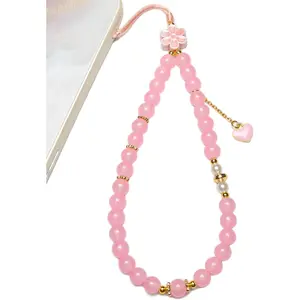 L-PCS021  Phone Charm – Cute Pink Pearl Beaded Wrist Strap for Women, Aesthetic Phone Chain Wristlet for iPhone Charm, Pixel, Camera & More, Perfect for Gifts, Birthdays & Holidays