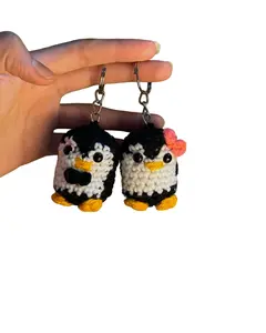 Handmade Crochet Couple Keychain Mr & Mrs Bunny & Penguin Cute Matching Gift for Couples