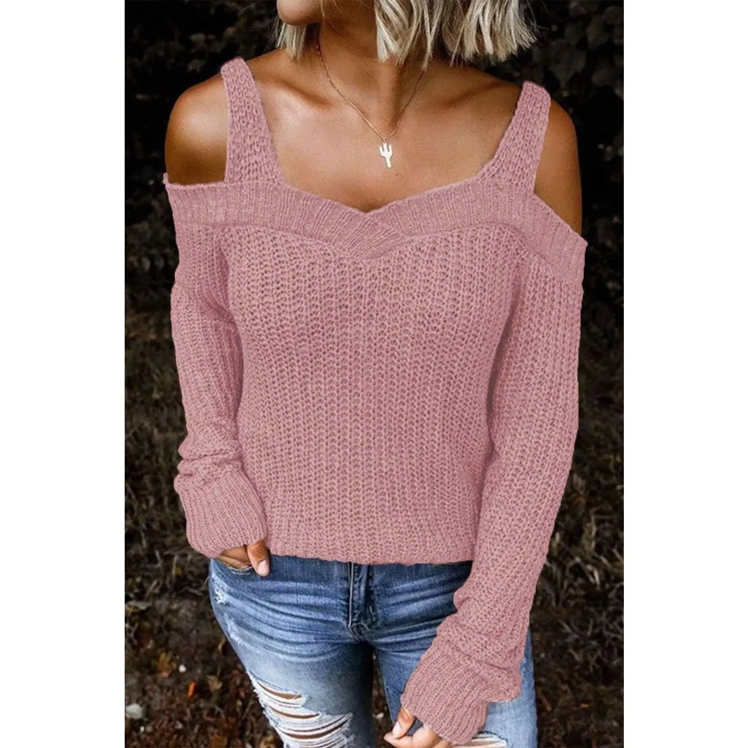 Long Sleeve Cold Shoulder Sweater