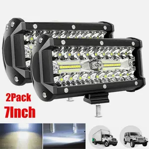 2x 7Inch LED Work Light Bar 120W Offroad Fog Driving for ATV Truck Dustproof Waterproof Shockproof Combo