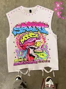 Water Diamond Portrait Printed Loose Tank Top Men's T-shirt 2026 Summer Collection Graphic Geometric Aesthetic Pattern Sleeveless Round Neck Tank Top Short Sleeve, European and American Street Style Trendy Brand Tank Top Vest