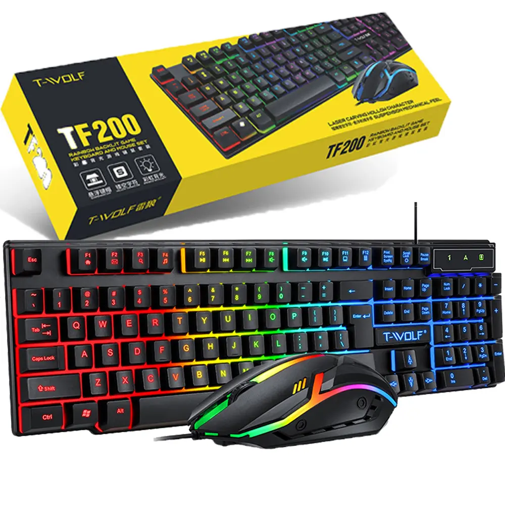 RGB PC Mechanical Keyboard, Wired Mechanical Keyboard & Mouse Set LED Backlit Mechanical Feel USB Port Included for Computer Desktop Office Gaming