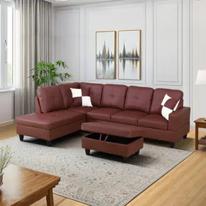 3-Piece Multi-Use Faux Leather Sofa Bundle - Sleek Matte Dark Red, Wear-Resistant, Soft, Retro Chic Couches for Living Rooms, Comfy Family Room Accent Seating