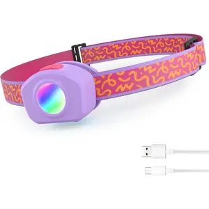 Rechargeable LED Kids Headlamp with RGB Mode and Adjustable Headband, 3 Modes Multicolor Bright Head Lamp for Camping, Reading, Exploring, Hiking, Birthday