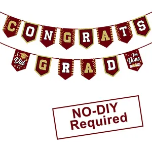 2026 Maroon Graduation Banner – No DIY required; maroon graduation party supplies decorations; grad banner for college and high school parties