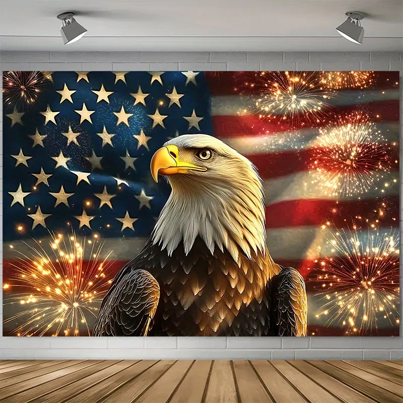 Colorful Eagle American Flag Backdrop Patriotic Photography Background, USA Theme Tapestry Wall Hanging, Premium Polyester Party Banner For Party Decoration, Home Room Decor, Holiday Celebration Supplies