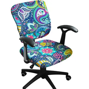 Desk Chair Cover Stretch Boho Office Chair Covers Two Piece for Split Office Chairs Stretchable