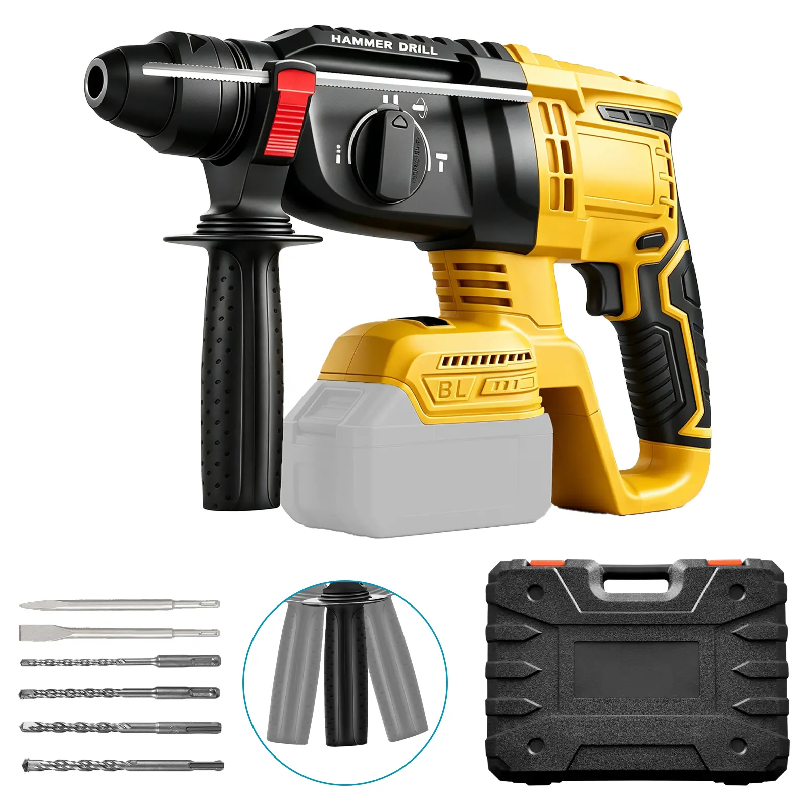 Cordless Rotary Hammer Compatible With Dewalt (Battery Not Included),Brushless SDS 2.7Joules Rotary Hammer Drill for Concrete/Masonry/Wood,4 Modes with 6 Drill x