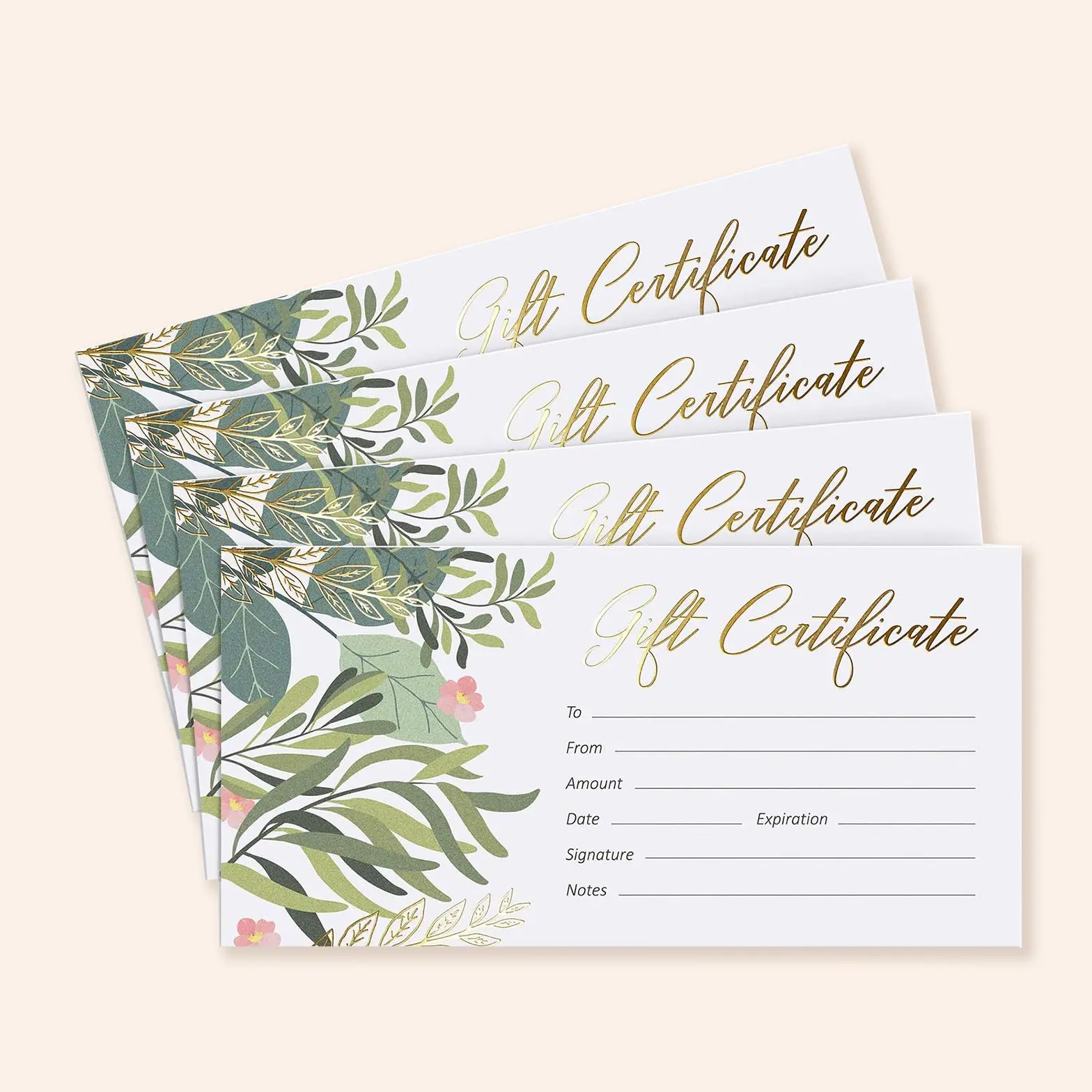 SWEETZER & ORANGE Blank Gift Certificates for Business with Gold Foil, 25 Cards with Envelopes, Custom Client Vouchers for Restaurants, Spa, and Salon